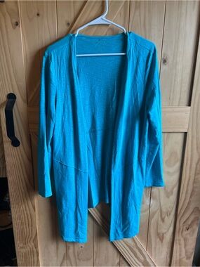 Chico's The Ultimate Tee Open Front Cardigan Style Teal Size 1/M Summer Pockets